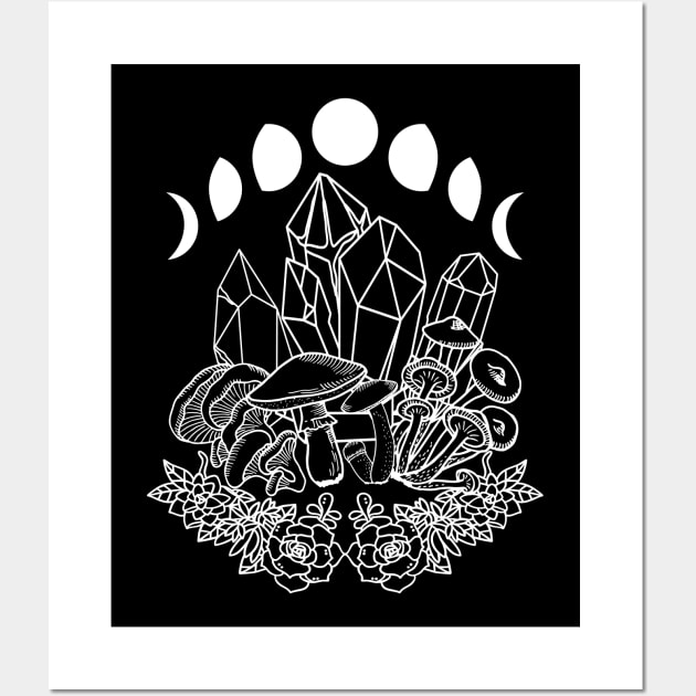 Moon Phases Crystals Mushrooms Succulents Witchy Wall Art by srojas26